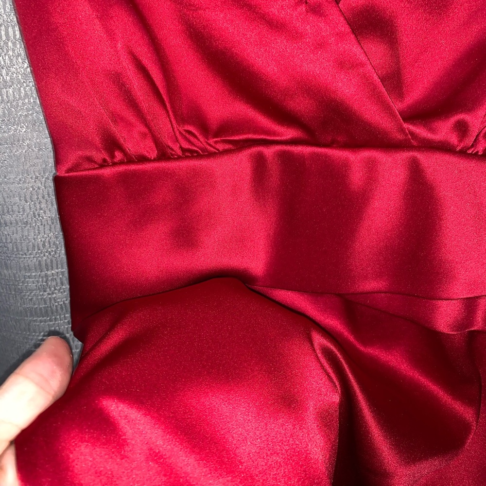 Red satin wrap around blouse